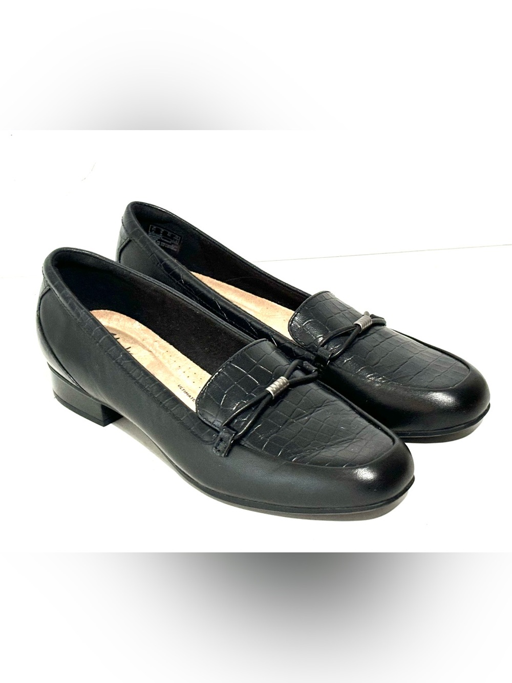 Clarks Black Leather Juliet Shine Women's Slip On Pump Size 9 M EUC